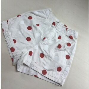 Maria Filo Polka Dot Denim Shorts White Red Cuffed High Waist Size 36